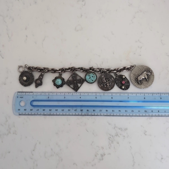 Vintage Southwestern Charm Bracelet Turquoise Concho Style Mixed Metal Western - Picture 4 of 11